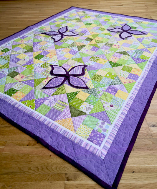 "Butterflies in the Meadow" purple quilt for girls with butterflies