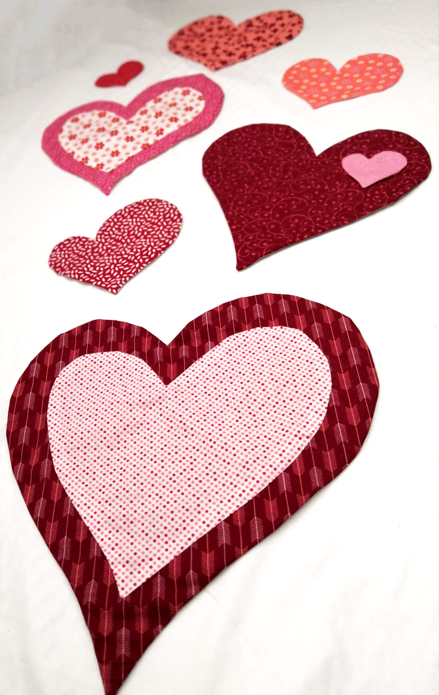 Heart applique shapes made using Heart applique template from Magic Little Dreams